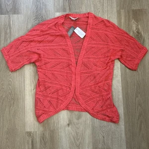Christopher & Banks Sweater Womens Medium Coral Lightweight Crochet Cardigan Top - Picture 1 of 9