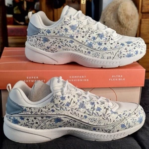 Easy Spirit Romy Walking Sneaker Women's 10 WW White Blue Floral Leather Comfort - Picture 1 of 12