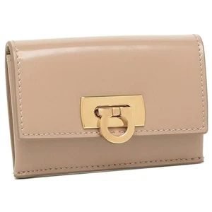 SALE FERRAGAMO Kartenetui WANDA Gold Gancino Motiv Klappschloss Leder beige NEU - Bild 1 von 8