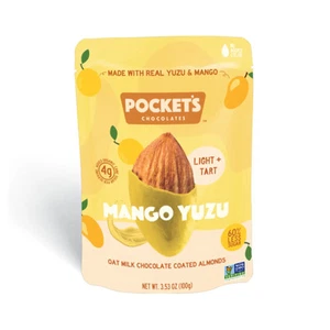 Pocket's 3,53 Unzen Mango Yuzu Hafermilch Schokolade überzogene Mandeln ** BB 12/2025 ** - Bild 1 von 2
