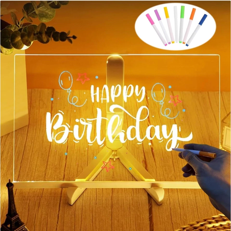 Wiederverwendbare Acryl Notiztafel mit LED - Verstellbarer Ständer und Farben - Bild 1 von 4