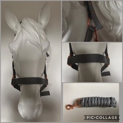 Headcollar and Lead Rope Set, Rose Gold & Grey, Shetland Pony FREE UK Postage - Image 1 of 4