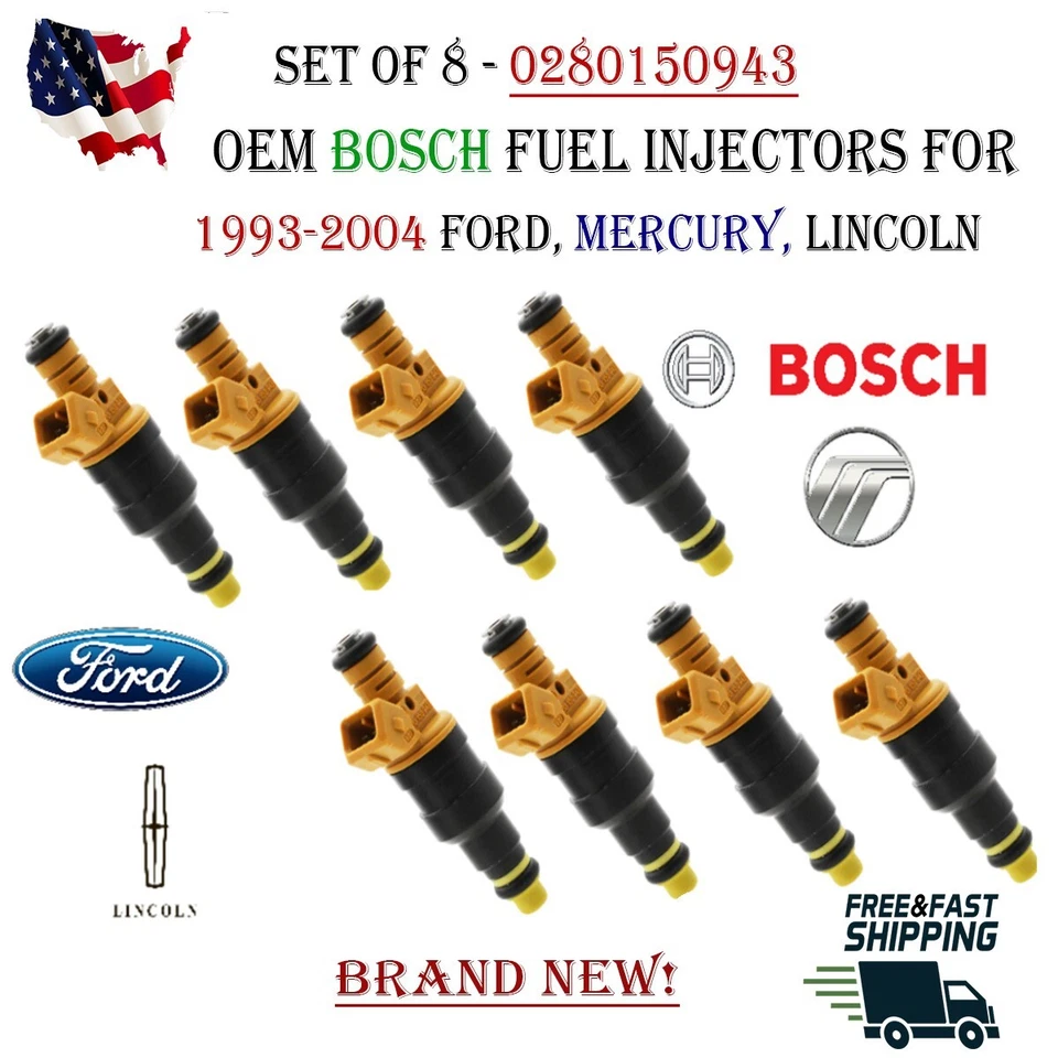 Inyectores de combustible BOSCH OEM x8 4 orificios 32 lb nuevos mejorados para Ford Mercury Linc 93-04 Foto 1 de 4