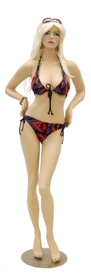 Maniquí de moda realista de fibra de vidrio con base y peluca para mujer adulta Foto 1 de 4