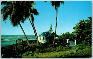 Vtg Kahaluu Beach Kona Hawaii HI Blue Church Of St Peter's By The Sea Postcard - Picture 1 of 2