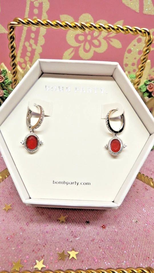 BRINCOS DE ARGOLA PENDENTES PEDRA DE NASCIMENTO JULHO RUBI BIRMANÊS RBP3770 CAIXA DE PRESENTE - Imagem 1 de 1