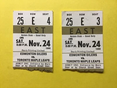 Toronto Maple Leafs Edmonton Oilers Ticket Stub Nov 24, 1990 Maple Leaf Gardens - Image 1 of 4