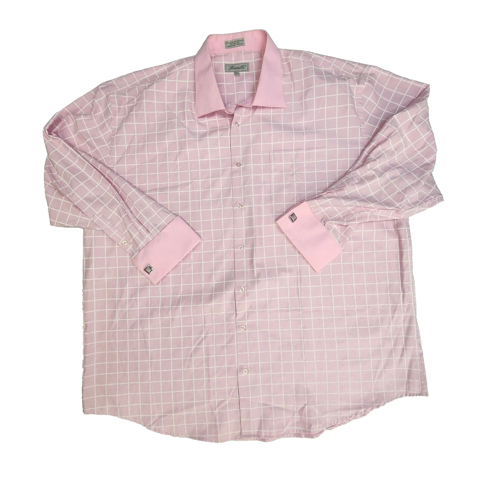 Camisa social Fratello manga solitária punhos franceses xadrez rosa masculina tamanho 20,5 - Imagem 1 de 4