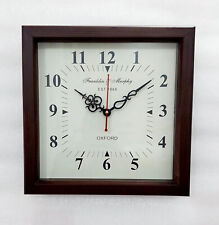 12 inch Antique Square Wooden Frame Wall Clock Handmade Brown and Black Vintage
