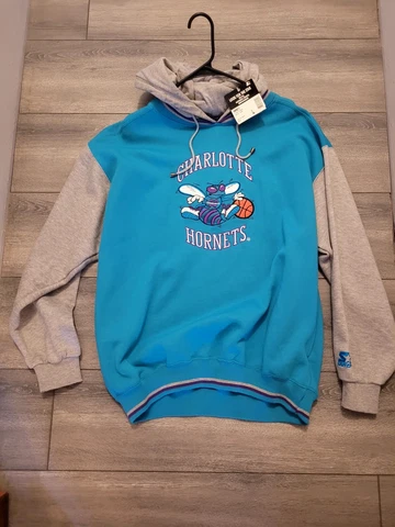 Men's Vintage 90's Starter Charolette Hornets Teal Purple Hoodie Sweatshirt Sz L Cover
