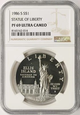 1986-S $1 Statue of Liberty Silver Dollar NGC PF69 Ultra Cameo - Image 1 of 2