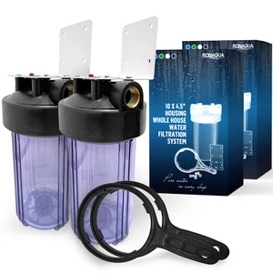 2 Transparent High Capacity 10 x 4.5” Whole House Filter Systems 1” Brass Port - Picture 1 of 8