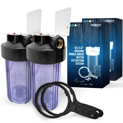 2 Transparent High Capacity 10 x 4.5” Whole House Filter Systems 1” Brass Port - Image 1 of 4