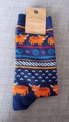 FAT FACE MENS HIGHLAND COW FAIRISLE CHRISTMAS SOCKS - UK SIZE 9.5-11 - GIFT - Image 1 of 2