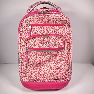J World New York Kids Rolling Backpack Carry On Luggage 20" Pink Leopard