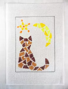 Cat with Star and Moon 14 Mesh Hand-Painted Needlepoint Canvas - Picture 1 of 1