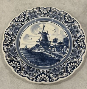 Placa de pared festoneada decorativa vintage azul de Delft pintada a mano 130021 Holanda - Imagen 1 de 4