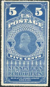 1875 USA G05 NEWS PAPERS AND PERIODICALS STAMPS WHASHINGTON FIVE CENT SCOTT# PR5 - Picture 1 of 2