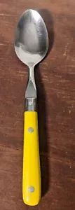Vintage Lifetime Soup Spoon 7 3/4" Yellow Handle Stainless Steel - Picture 1 of 9
