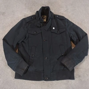 G-Star Jacket Mens Large Black Fleet Bomber Coat Military Denim Biker Padded - Picture 1 of 12