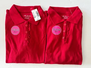 The Children's Place Girl's Red Uniform Ruffle Placket Pique Polos Large 10/12 - Picture 1 of 4