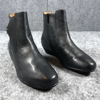 Ziera Figaro Boots Womens Size 8 W Black Leather Ankle Side Zip Wedge Comfort - Image 1 of 4