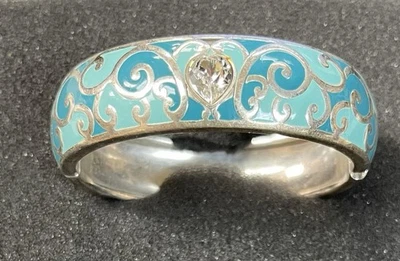 Preowned Brighton SOFI Blue Enamel Crystal Silver  Hinged Bangle Bracelet.TJ1209 - Image 1 of 4