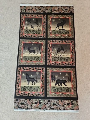 Benartex - Bloques de Montaña Sombra - Panel de Tela Edredón Negro Oso Lobo Ciervo Pájaro Foto 1 de 4