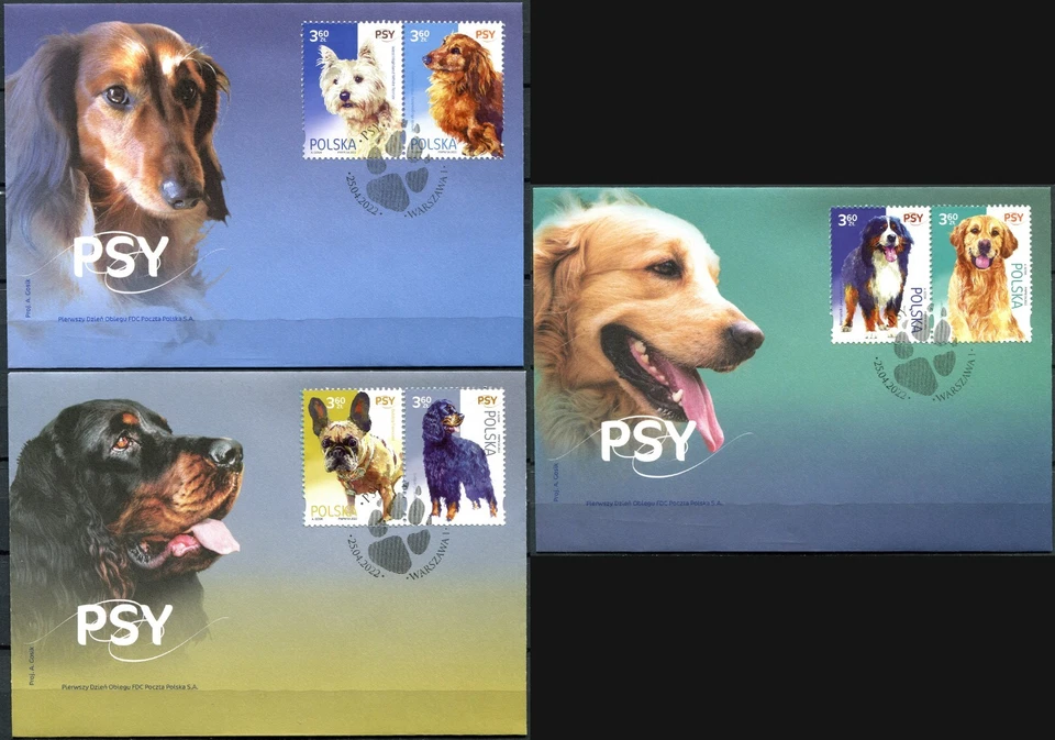 Poland 2022. Fauna. Dogs  (Mint) Set of 3 First Day Covers - Image 1 of 1