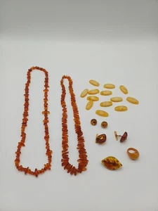 XL Konvolut Bernstein Kette Ohrringe Brosche Ring Steine - Bild 1 von 11