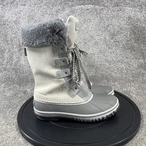 Eddie Bauer Boots Womens Size 7.5 Hunt Pac Deluxe Ivory Leather Waterproof Snow - Picture 1 of 10