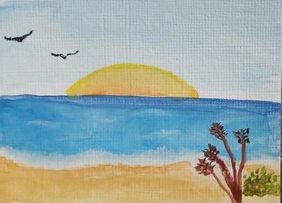 #2 Acuarela Playa ACEO ATC TARJETA ORIGINAL PINTADA A MANO Firmada ÚNICA EN SU CLASE Foto 1 de 2