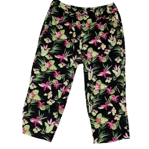 Blair Caprihose Blumenmuster Damen Medium schwarz pink grün tropisch Retro - Bild 1 von 12