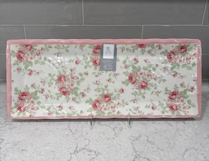 PINK ROSE Melamine 19x8” Serving Tray Platter Plate Farmhouse Rachel Ashwell NEW - Picture 1 of 4