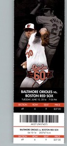 Boston Red Sox vs Baltimore Orioles 6/10/2014 Full Ticket - Chris Tillman