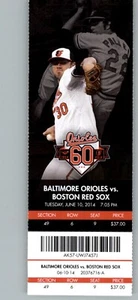 Boston Red Sox vs Baltimore Orioles 6/10/2014 Full Ticket - Chris Tillman - Picture 1 of 2
