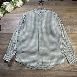 Izod Button Down Shirt Size Large Green Plaid IZOD Long Sleeve Logo Pocket Mens - Picture 1 of 15
