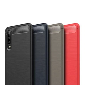 Huawei P30 TPU Etui na telefon komórkowy Włókno węglowe Szczotkowana ochrona Etui Bumper Etui Cover - Zdjęcie 1 z 11