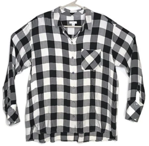 J Jill Top Womens Medium Black White Buffalo Plaid Button Up Shirt Cabincore - Picture 1 of 9