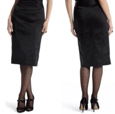 White House Black Market Black Satin Pencil Skirt Size 8 Knee Length Career - Image 1 of 4