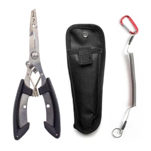 Fishing Pliers Stainless Steel Long Nose Hook Remover Fishing Tool Set + Bag - Picture 1 of 18