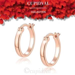 14K ROSE GOLD PLATED HOOP EARRINGS LIGHTWEIGHT SMALL FOR WOMEN 15MM HUGGIE NEW - Picture 1 of 4