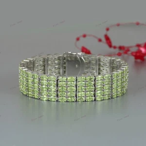 Natural Peridot Oval Cut Gemstone Bracelet 925 Solid Silver Bracelet for Gift - Picture 1 of 10