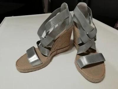 Sandali Argento zeppa in corda, pelle + elastico, Casteller Espana, 36, tacco 9 - Immagine 1 di 4