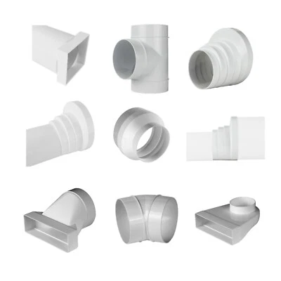 VONLIS Lüftungsrohr Formteile Rundkanal Rohrsystem Bogen T-Stück Verbinder Ø100 mm weiß