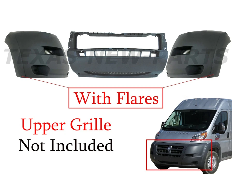 Fits 2014-2018 Ram ProMaster 1500 2500 3500 Front Bumper Cover W Side Flares — 第 1/4 张图片