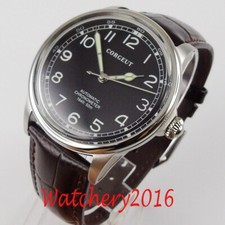 CoRGEUT 41mm Black Dial Luminous Movement Automatic Mens Watch Sapphire Leather