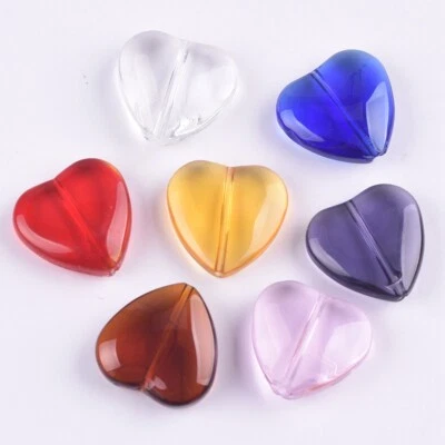 10pcs Heart Shape 20mm Glossy Crystal Glass Loose Beads for Jewelry Making - Image 1 of 4