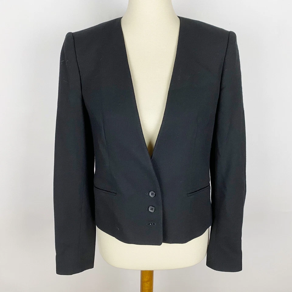 THE VILLAGER Black Pure Wool Short Blazer Jacket Womens Size 8 Vintage - Image 1 of 4