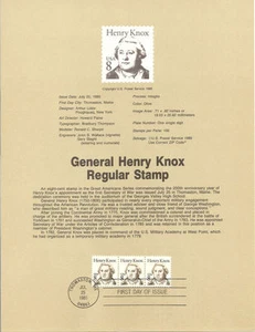 #8538 8c Henry Knox Stamp - Scott #1851 USPS Souvenir Page - Picture 1 of 1